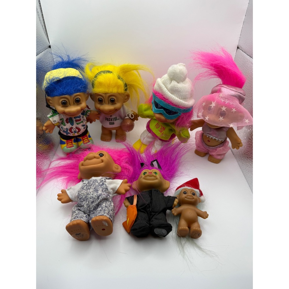 Vintage Russ Berrie Troll Doll Lot Roller Skater Packers Ski Halloween 7pc